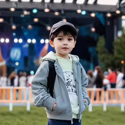 small child with a cap in the grass