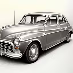 a drawing of a gray classic car on white paper,an old car in a gray background