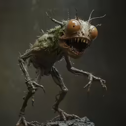 a creature that is covered in googly eyes and sharp teeth