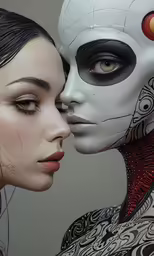 a woman and a skeleton kiss in different ways