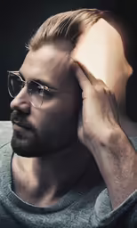 a man wearing sunglasses is holding his hair back