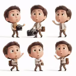 a series of five character pictures showing the concept for the animated character design of louis beck
