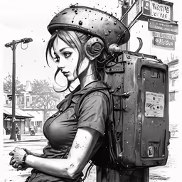 a woman wearing a helmet sitting on top of a telephone pole