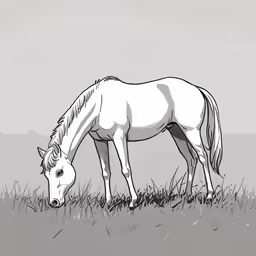 a horse grazing in the grass near some hills