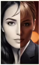 an image of two images of a women