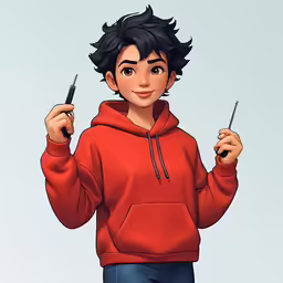 a guy that is holding some scissors in his hand