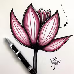 a flower drawn in ink on top of paper