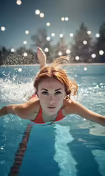 a young girl floating in the swimming pool