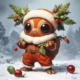 a christmas illustration depicting a little kid carrying snowballs