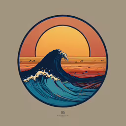 an image of the sun and waves,an illustration of a wave crashing into the ocean