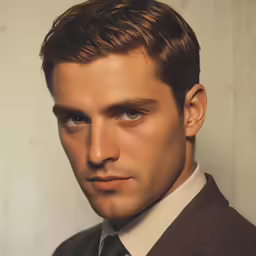a man in a suit and tie looks towards the camera