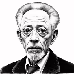 a black and white portrait of a man with glasses