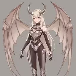 a character illustration i drew from the anime game personanome, showing a white haired female with wings and two hands extended to her chest