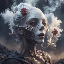 a girl is dressed in steampunk, and surrounded by roses