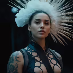 a woman with long hair in a costume