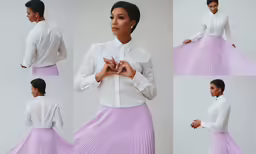 an african woman in a skirt with white shirt and jacket