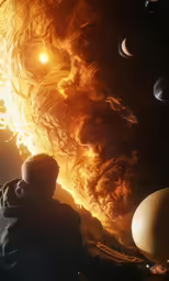 there is an image of people looking at fire coming from the outer planets