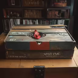 old black briefcase with rose on it sitting on table
