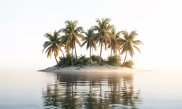 three palm trees reflected in a body of water
