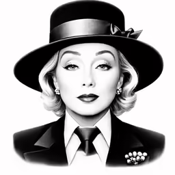 a woman wearing a black hat with pearls on the side