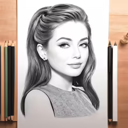 a photo on paper of the model in pencil