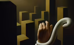 an artist with his hand reaching up towards a snake