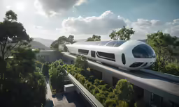 a futuristic train going down the tracks