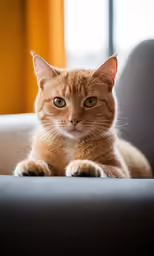 a cat sitting on a gray surface in a house