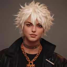this is an image of a female model with short white hair