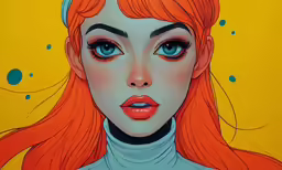 a painting of a woman with red hair wearing blue