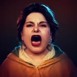 the woman is opening her mouth to say something