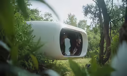 a couple of women are in a box like device