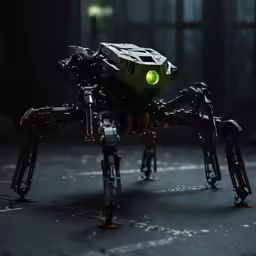 an artificial spider is shown with glowing eyes