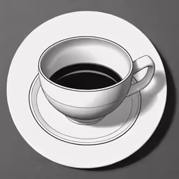 cup of black coffee and saucer with light shadow