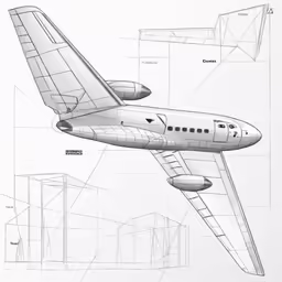 the drawing of an airplane is shown above
