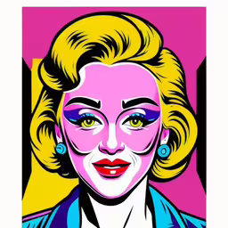 an image of a pop art style woman in pink and yellow,a person with makeup and hair is depicted in a pop art style