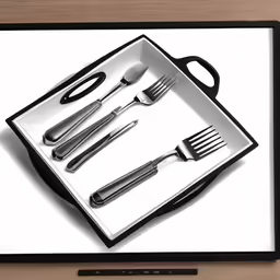 a tray with utensils and knives on it