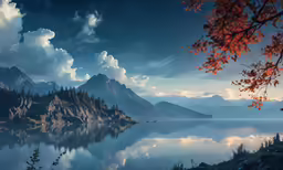 a mountain range is reflected in a calm lake