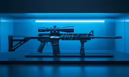 there is an odd looking weapon on display