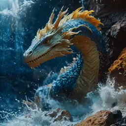 a statue of a yellow and blue dragon