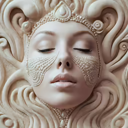 a woman with white hair and eyes closed sleeping