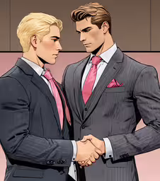 two men standing together with one being a person,two young men in suits standing close to each other