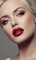 an artistic woman with red lipstick on her lips