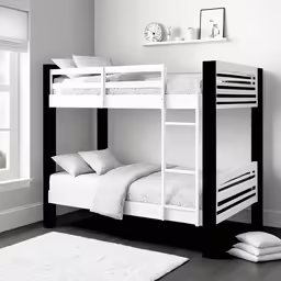 black and white bunk beds with drawers