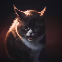 a black and white cat with brown eyes