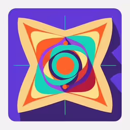 an abstract colorful star with a blue center
