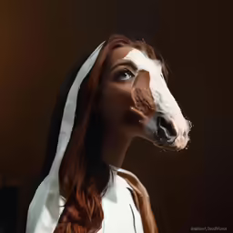 a horse statue with long hair standing next to a wall