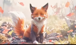 a red fox sitting on top of grass