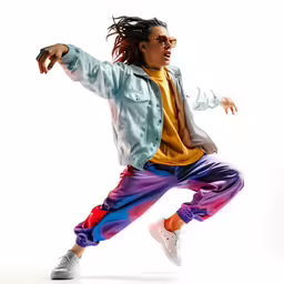 the man is doing a move in a white background