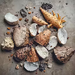 the table has nuts, bread and other items on it